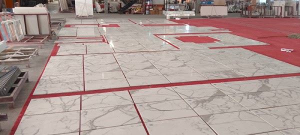white marble tile kitchen floor